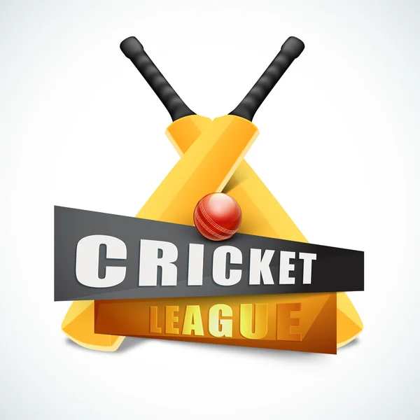 Glanzende vleermuizen met bal voor Cricket League concept. — Stockvector