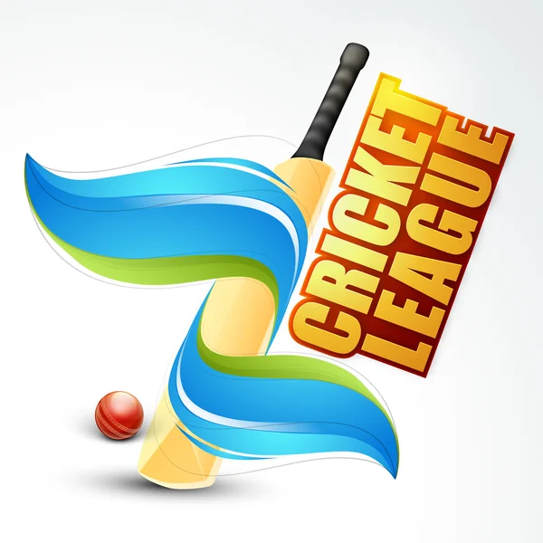 Morcego brilhante com bola para o conceito Cricket League . — Vetor de Stock