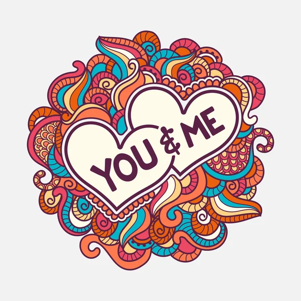 Stijlvolle tekst You & Me voor Valentine's Day viering. — Stockvector