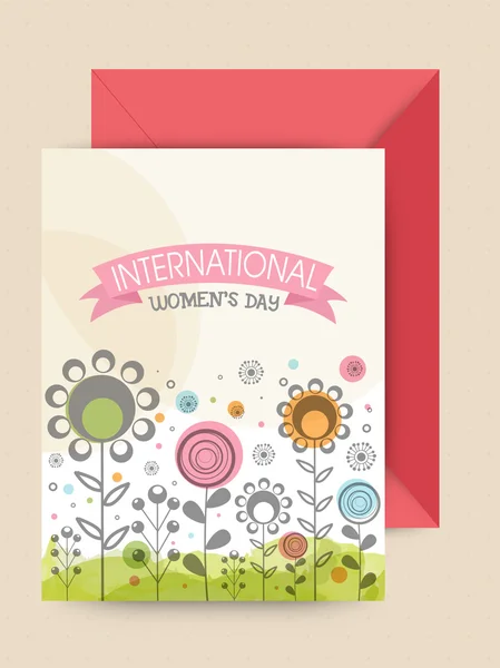 Greeting card with envelope for International Women's Day. — Stock Vector