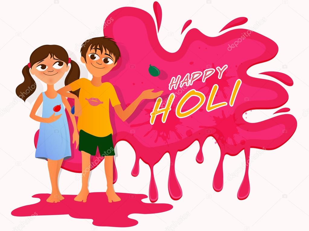 cartoon playing holi