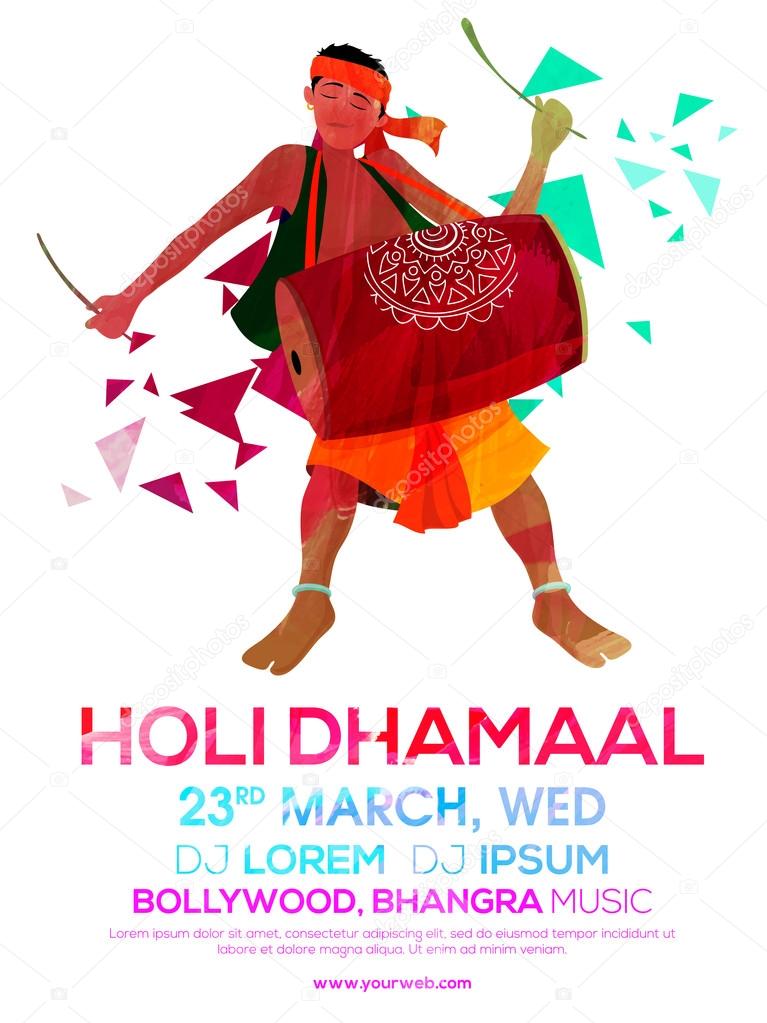Flyer, Banner or Pamphlet for Holi celebration.