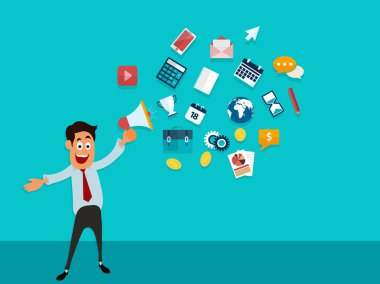 Infographic elemanları ile işadamı.