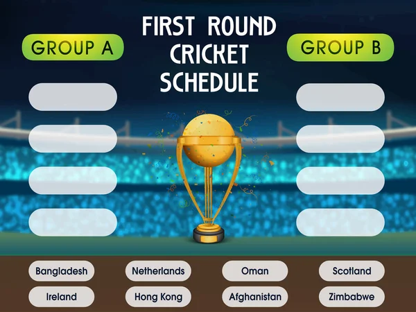Horaire des matchs de cricket avec les pays participants . — Image vectorielle