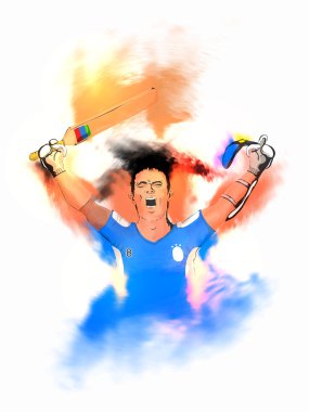 Cricket Batsman in winning pose for Sports concept.