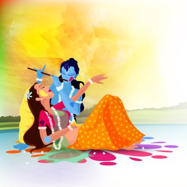 Tanrıça Radha Lord Krishna ile Holi kutlama için.