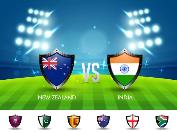 New Zealand VS India Cricket Match concept. — Stok Vektör