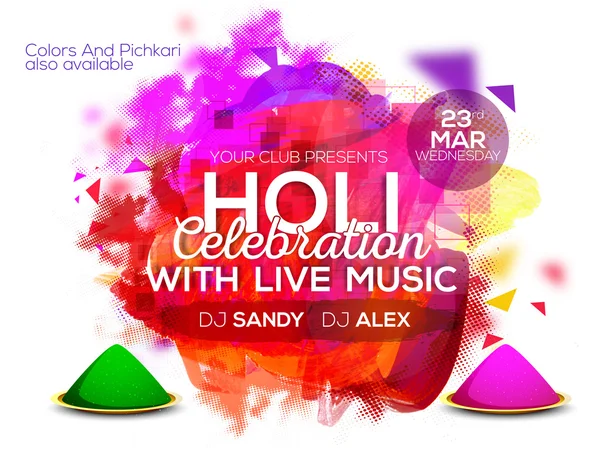 Banner or Invitation for Holi festival celebration. — Stock Vector