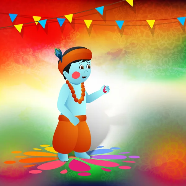 Господь Кришна для индийского фестиваля, празднование Холи . — стоковый вектор