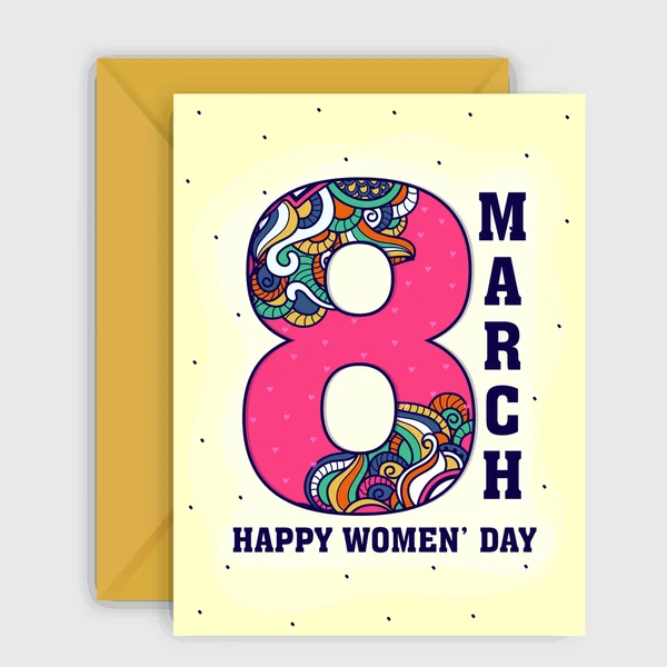 Tarjeta de felicitación con sobre para el Día de la Mujer . — Vector de stock