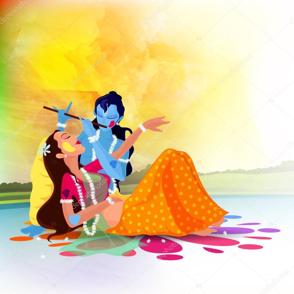 Goddess Radha with Lord Krishna for Holi celebration.