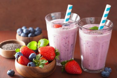 chia tohum ile sağlıklı çilek blueberry smoothie