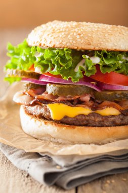 pastırma peynirli burger turşu domates soğan ile