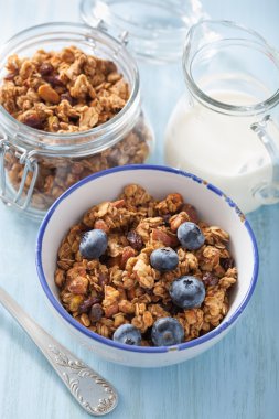 Kahvaltı için blueberry ile sağlıklı ev yapımı granola