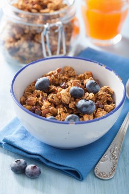 Kahvaltı için blueberry ile sağlıklı ev yapımı granola