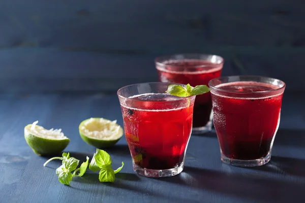 Minuman blueberry menyegarkan dengan kapur dan mint — Stok Foto
