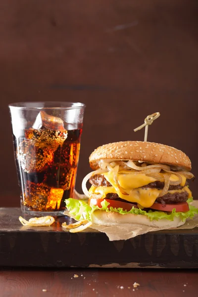 double cheeseburger with tomato and onion