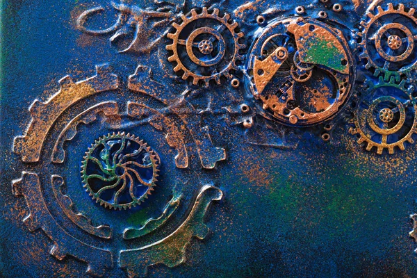 Handmade steampunk fundo mecânica engrenagens rodas relógio — Fotografia de Stock