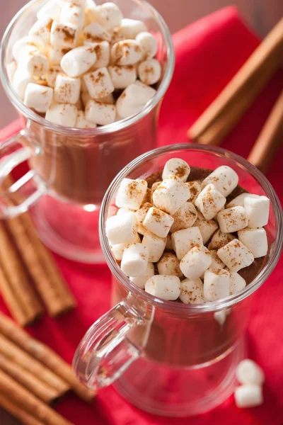 Gorąca czekolada z mini marshmallows cynamon zimowy napój — Zdjęcie stockowe
