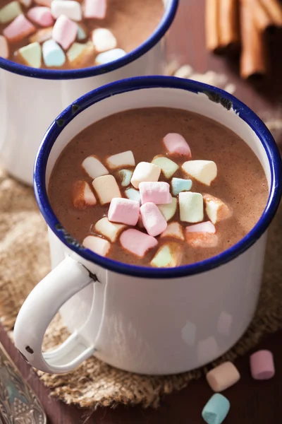 Hot chocolate with mini marshmallows cinnamon winter drink — Stock Photo, Image