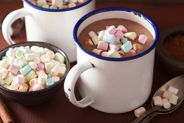 Cokelat panas dengan mini marshmallow cinnamon minuman musim dingin — Stok Foto