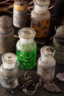 cadı eczacı kavanozları sihirli iksirler cadılar bayramı dekorasyonu