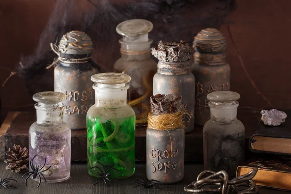 Heks apotheker potten magie drankjes halloween decoratie — Stockfoto