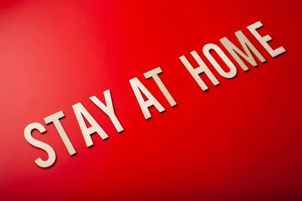 Stay Home Word Text Wooden Letter Red Background Coronavirus Covid — Stock Photo, Image