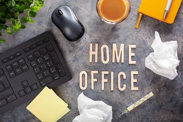 Home Office Text Desk Keyboard Computer Smartfon Notebook Houseplants Przestrzeń — Zdjęcie stockowe