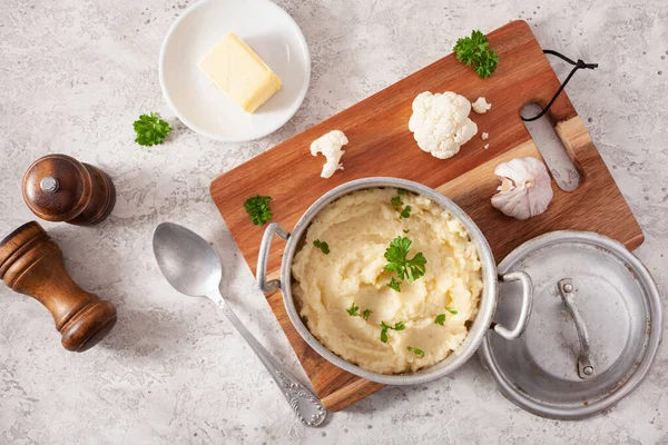 Gepureerde Bloemkool Met Boter Ketogeen Paleo Dieet Bijgerecht — Stockfoto