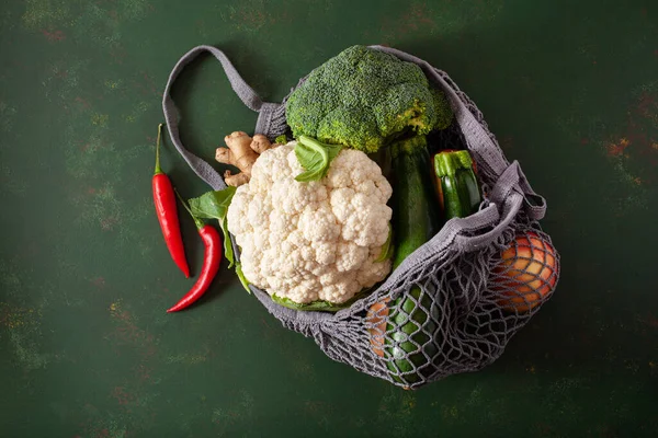 Verduras Frutas Bolsa Algodón Malla Reutilizable Concepto Residuos Cero Libre —  Fotos de Stock