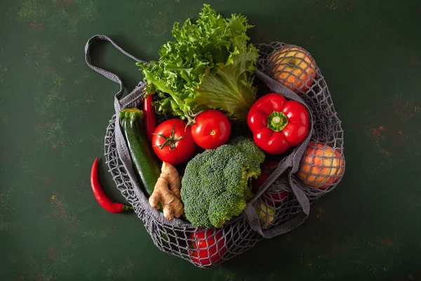 Verduras Frutas Bolsa Algodón Malla Reutilizable Concepto Residuos Cero Libre —  Fotos de Stock