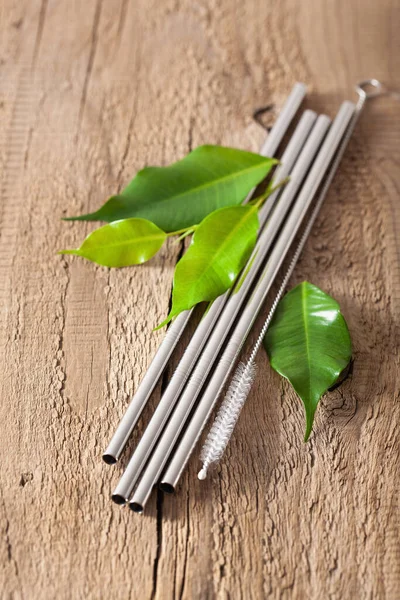 Eco Friendly Reusable Metal Drinking Straw Zero Waste Concept — Stock Photo, Image