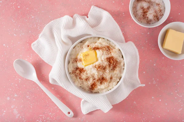 Budín Arroz Con Canela Mantequilla Riz Lait Francés Noruego Grot —  Fotos de Stock