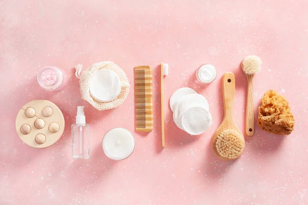 Zero Waste Eco Friendly Hygiene Bathroom Concept Wooden Toothbrush Soap — Stock Photo, Image