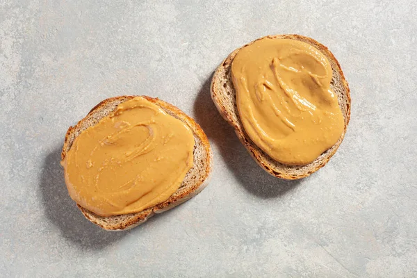Torrada Pão Manteiga Amendoim Suave Sanduíche Tradicional Saudável — Fotografia de Stock
