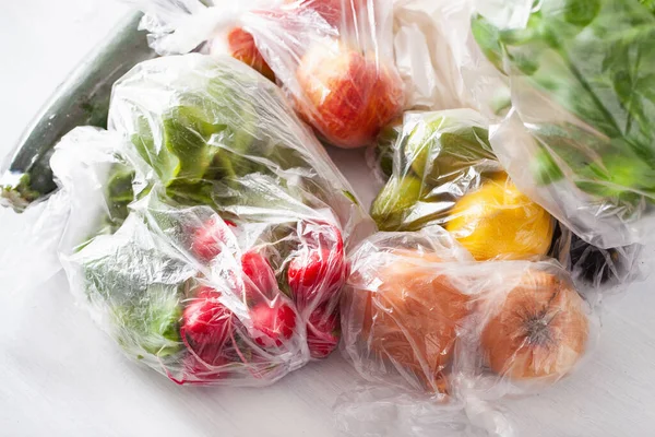 Thema Einweg Plastikmüll Obst Und Gemüse Plastiktüten — Stockfoto