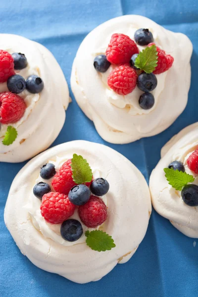 Pavlova meringue cake with cream and berry — Stock Photo, Image