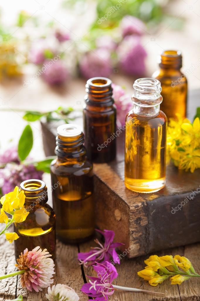 Essential oils and medical flowers herbs Stock Photo by ©duskbabe 53034853