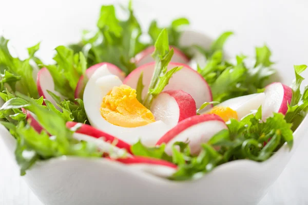 Healthy salad with egg radish and green leaves — Stock Photo, Image