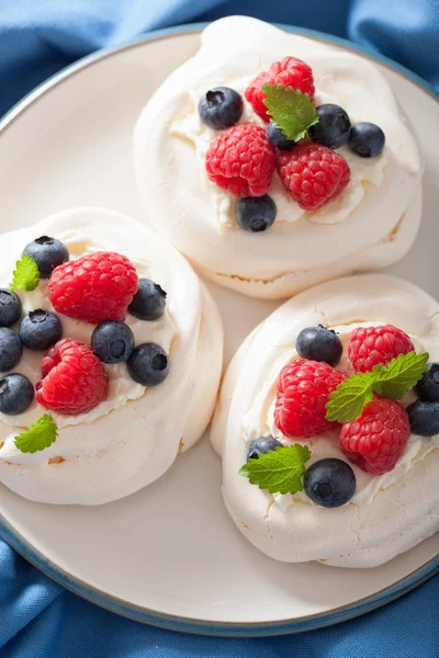 Pavlova meringue cake with cream and berry — Stock Photo, Image
