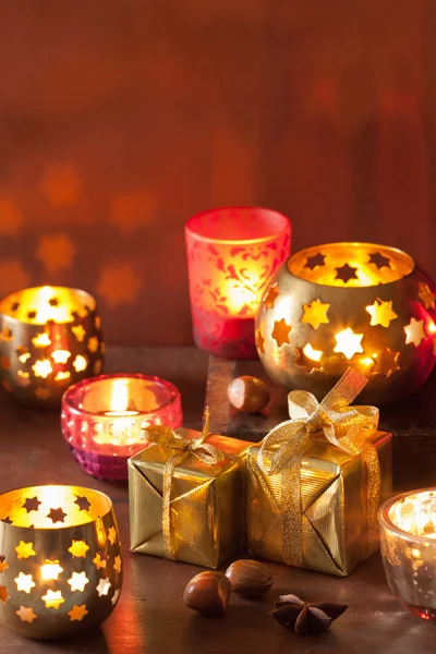 Burning christmas lanterns and decoration — Stock Photo, Image