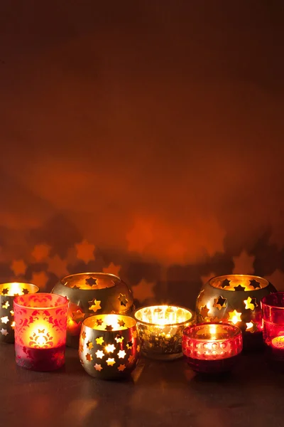 Burning christmas lanterns and decoration background — Stock Photo, Image