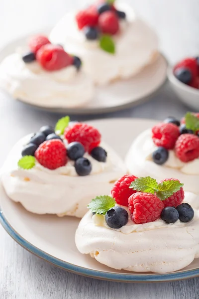Tort de meringue pavlova cu smântână și boabe — Fotografie, imagine de stoc