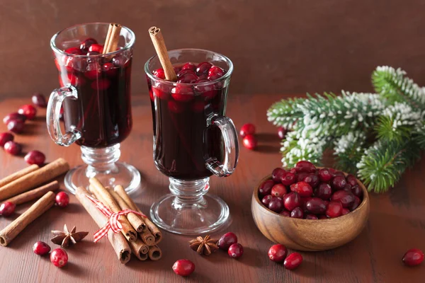 Glass of mulled wine with cranberry and spices, winter drink — Stock Photo, Image