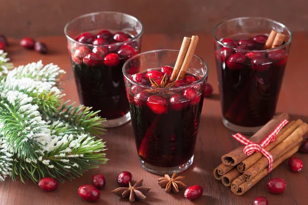 Glass of mulled wine with cranberry and spices, winter drink — Stock Photo, Image