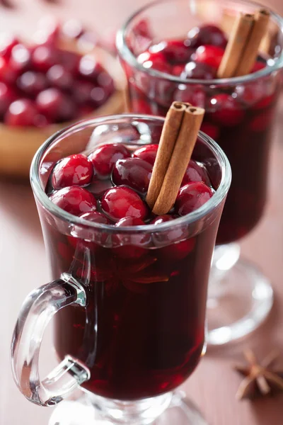 크랜베리와 향신료, 겨울 음료 mulled 와인의 유리 — 스톡 사진
