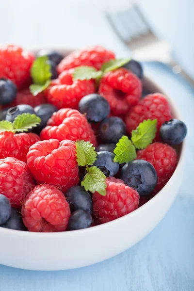 Färsk fruktsallad med hallon blåbär — Stockfoto