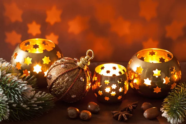 Burning christmas lanterns and decoration — Stock Photo, Image