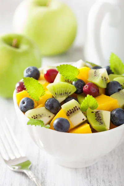 Mango kiwi blueberry kahvaltıda meyve salatası — Stok fotoğraf